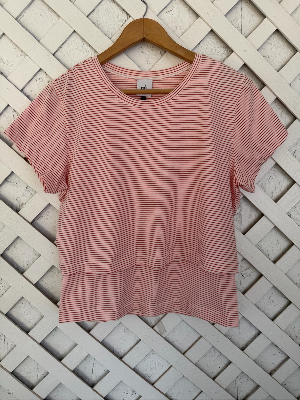 Cabi Flex Tee 6742 Size M Red White Striped Short Sleeve Casual Preppy Top